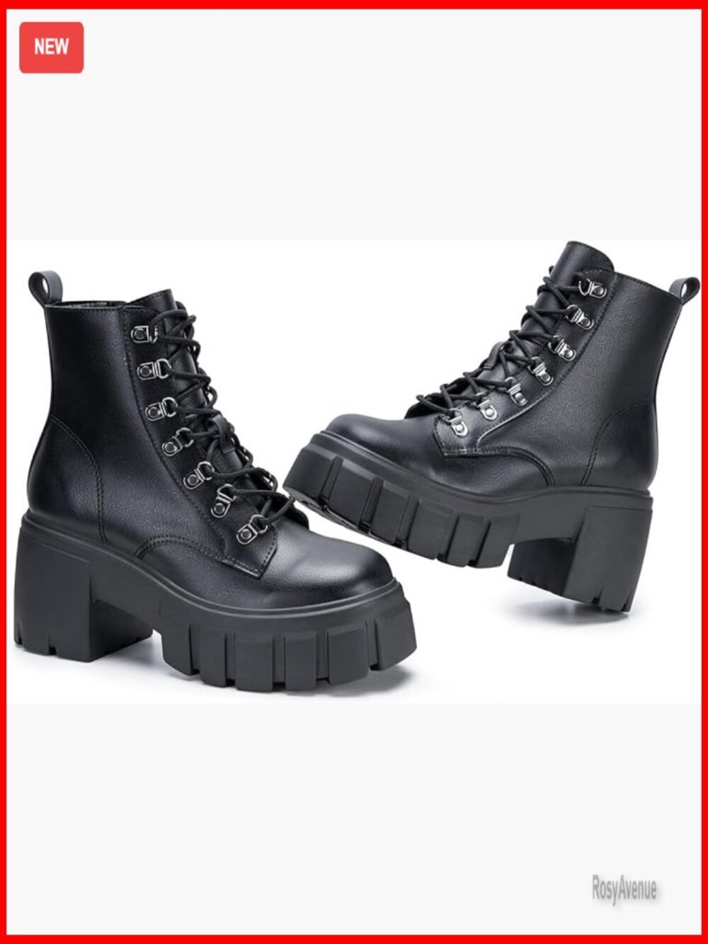 Lightweight Combat Boots Lace Up Side Zipper Chunky Platform Lug Sole - Picture 1 of 7
